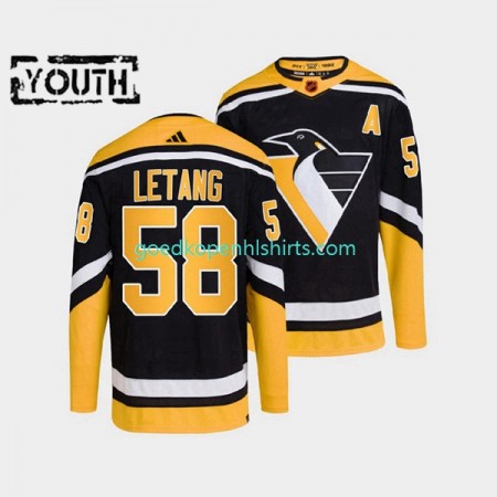 Pittsburgh Penguins Kris Letang 58 Adidas 2022-2023 Reverse Retro Zwart Authentic Shirt - Kinderen